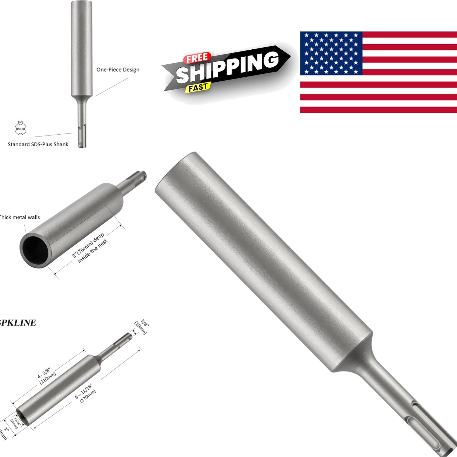 Industrial Grade Ground Rod Driver 6 69 Inch Length for SDS Plus Rotary Hammers