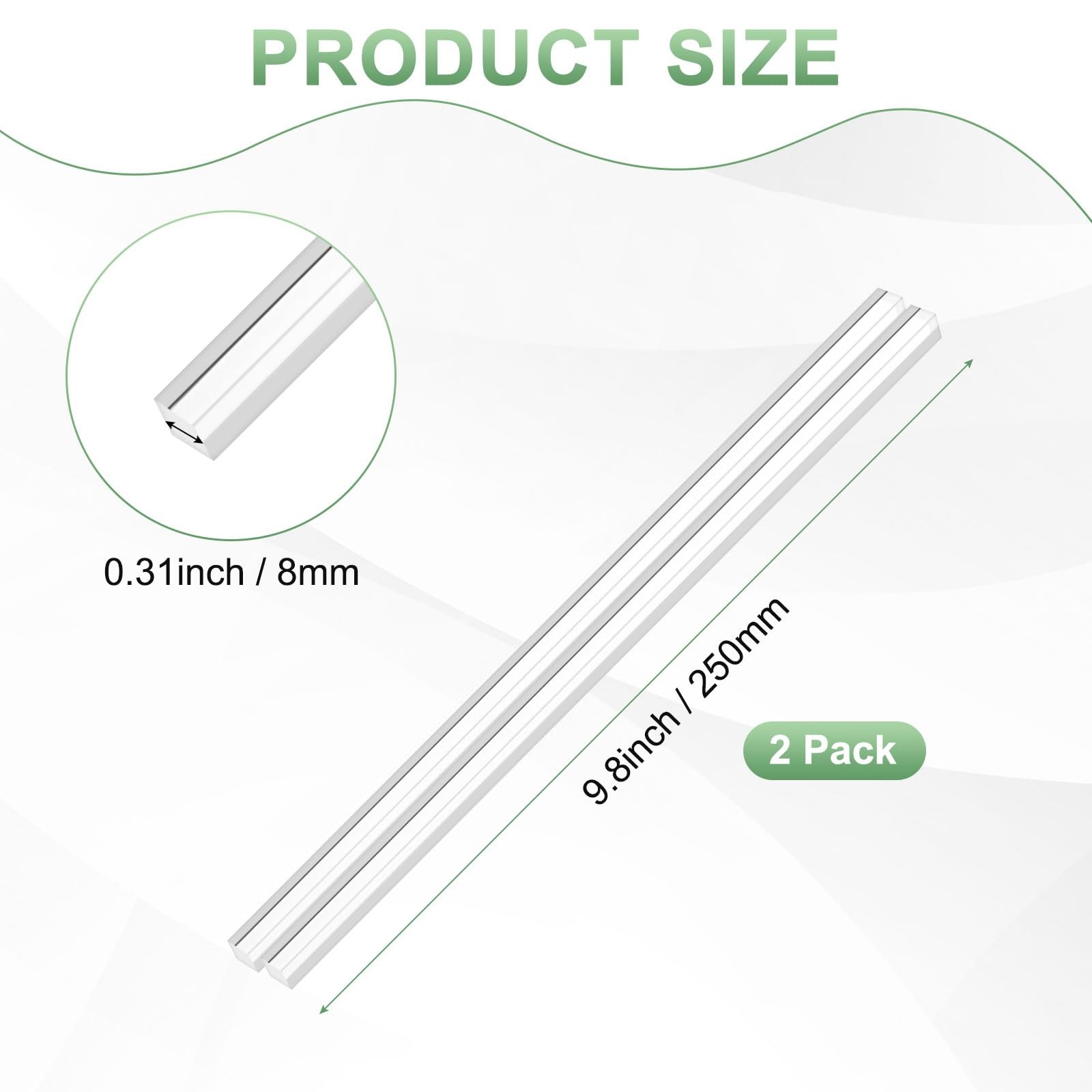 2-Pack Acrylic Square Rods, 9.8 x 0.31 Inch/ 250 x 8 mm Clear Acrylic Dowel R…