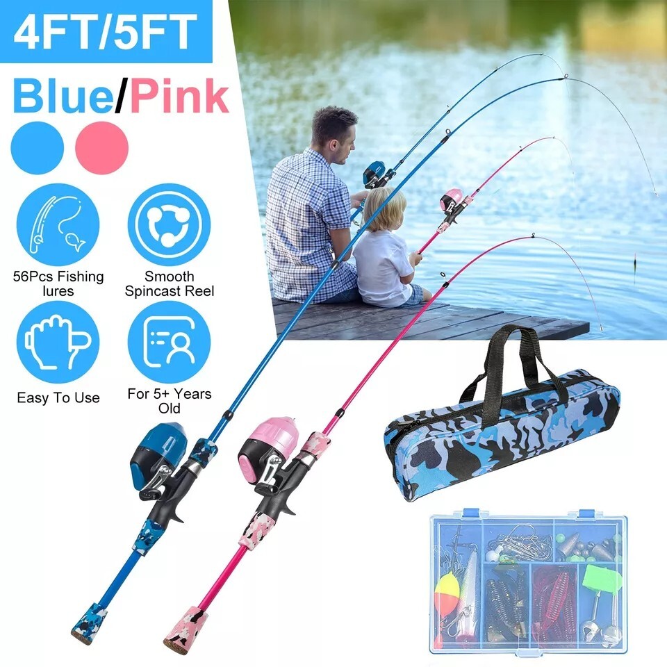 Kids Fishing Pole Set Fishing Starter Kit Telescopic Fishing Rod and Reel Combo