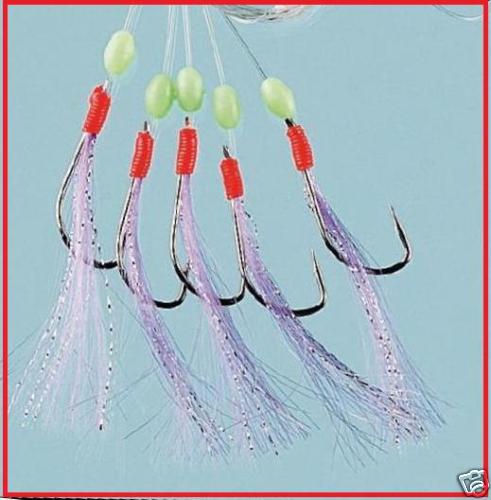 5 x White / Purple Lightning Sea Fishing Rigs 5 Hook size 1/0