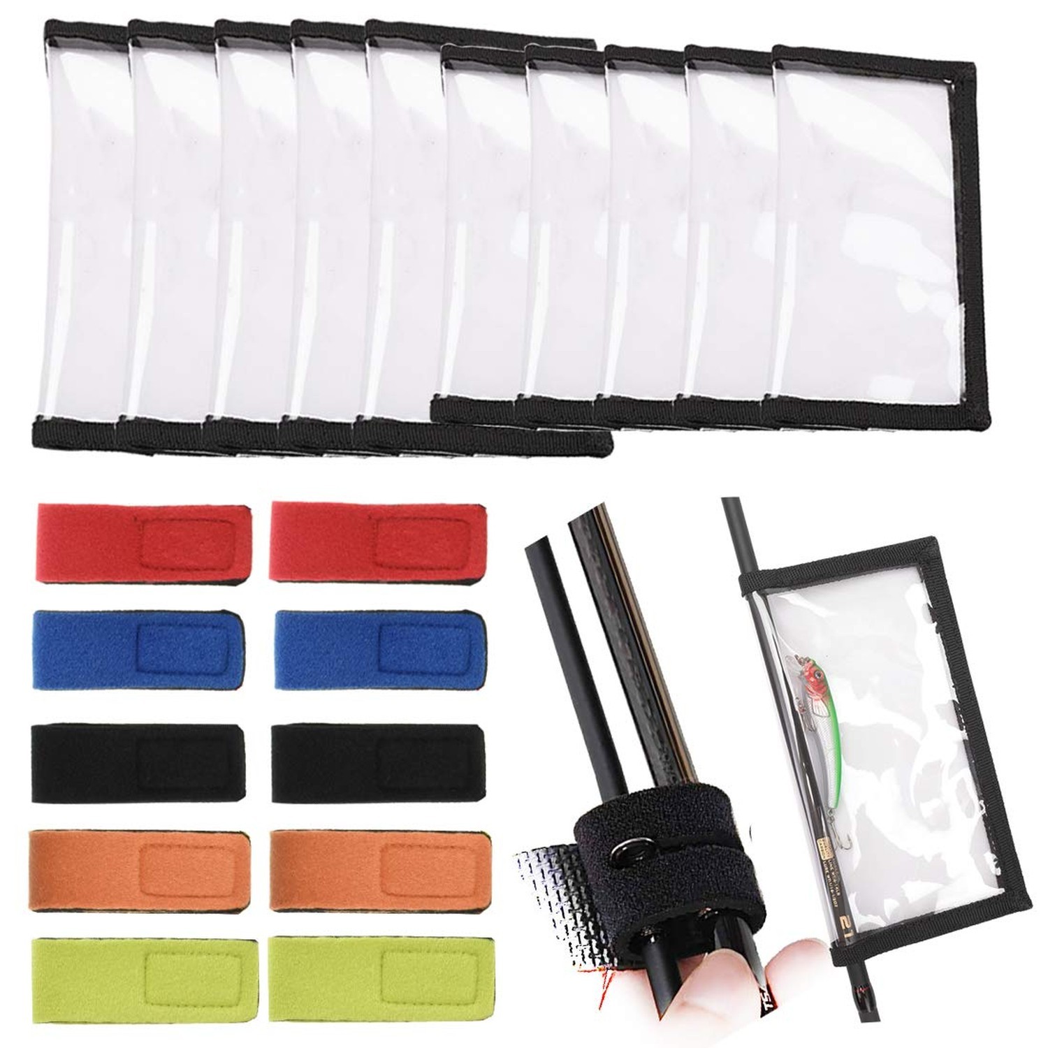 20pcs Fishing Lure Wraps Fishing Rod Belts 5Large 4.3″ W x 7.9″ L + 5Medium 3…