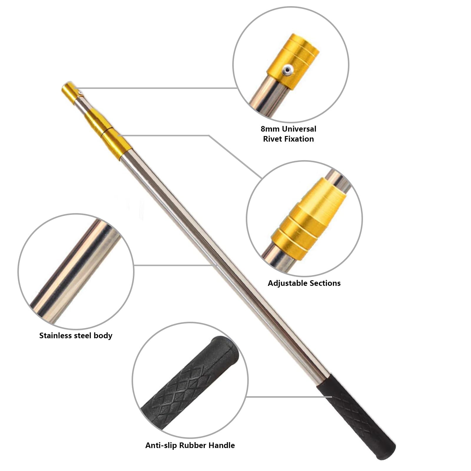 Fish Gaff 6.2ft Telescopic Rods with 1 to 3Teeth,Sea and Ice Fishing Spear,St…