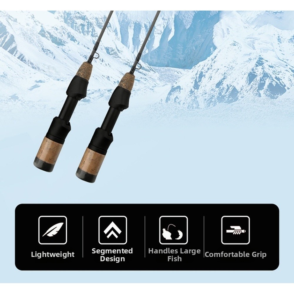 60CM Carbon Fiber Ice Fishing Rod Shrimp Pole with Soft and Hard Dual Tips