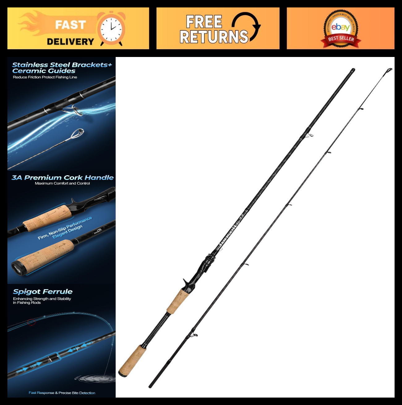 6-12 Ft Carbon Fiber Fishing Rod – Spinning & Casting, Fast Action, Stainless St