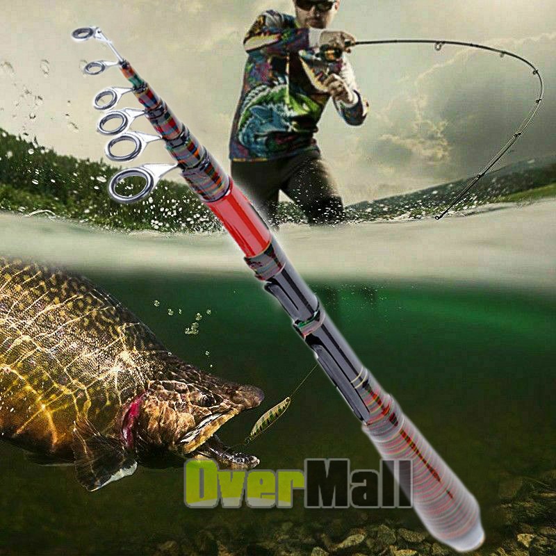 Carbon Fiber Telescopic Fishing Rod Sea 2.1m Saltwater Portable Spinning Pole US