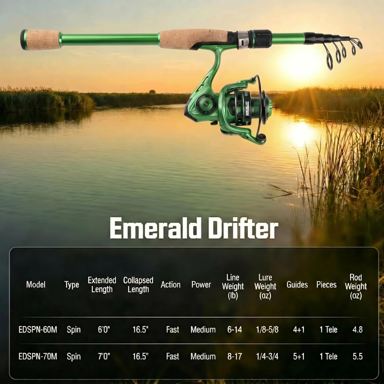 Portable Telescopic Spinning Fishing Rods, 24T Carbon Blanks & Solid Carbon Tip,