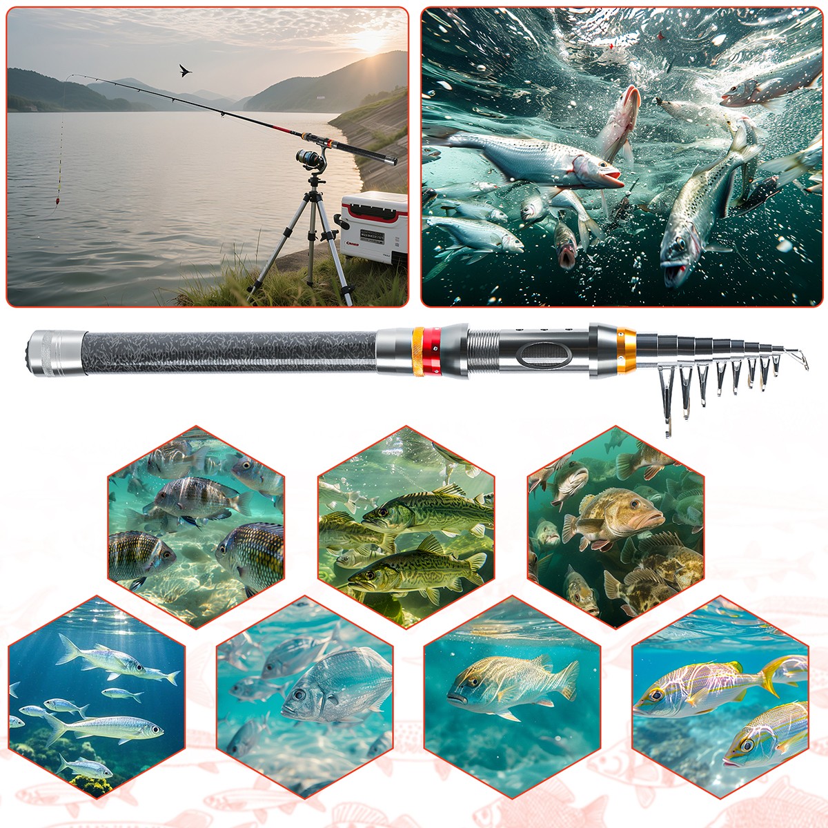 1.8-3.6m Telescopic Spinning Fishing Rod Travel Lure Carbon Fiber Casting Pole