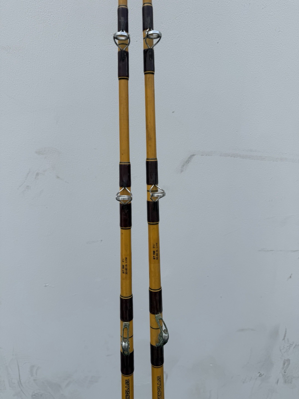 Pair Vintage Pacific FenGlass ST785 6.5ft Fishing Rods 30-80lb 7 Guides Bamboo