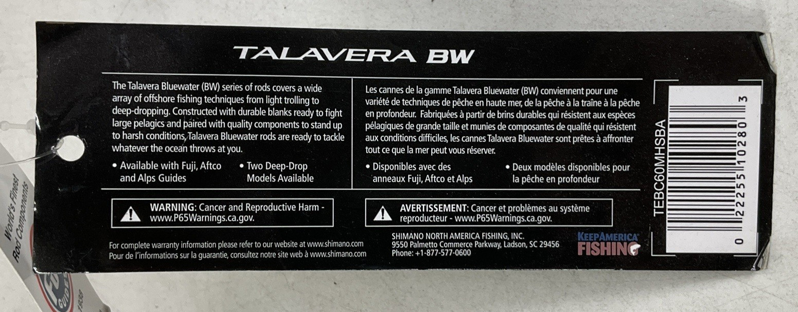 NEW Shimano Talavera BW TEBC60MHSBA 6′ Medium Heavy Fishing Rod 15-30 Lb