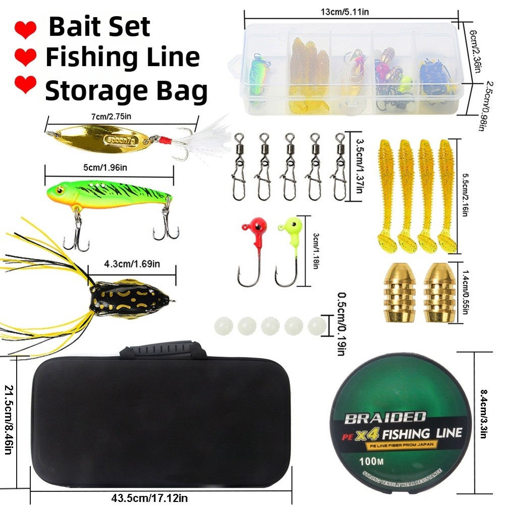 1.5m 1.8m 2.1m 2.4m Fishing Rod and Reel with Bait Set Line and Carry Bag