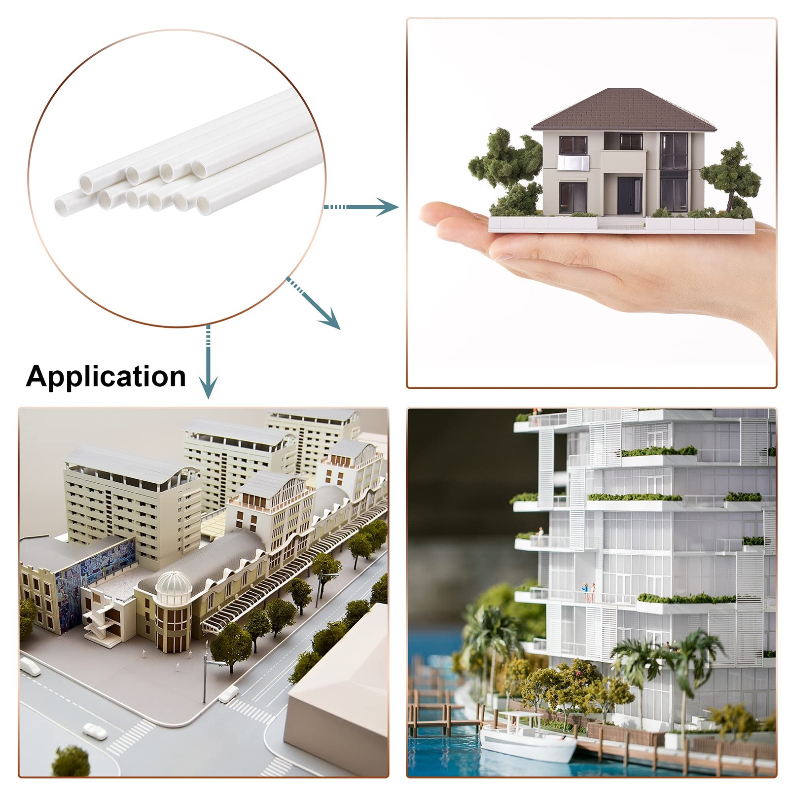 Plastic Model Tube ABS Round Tube 1/4″ OD 10″ White Easy Processing for Archi…