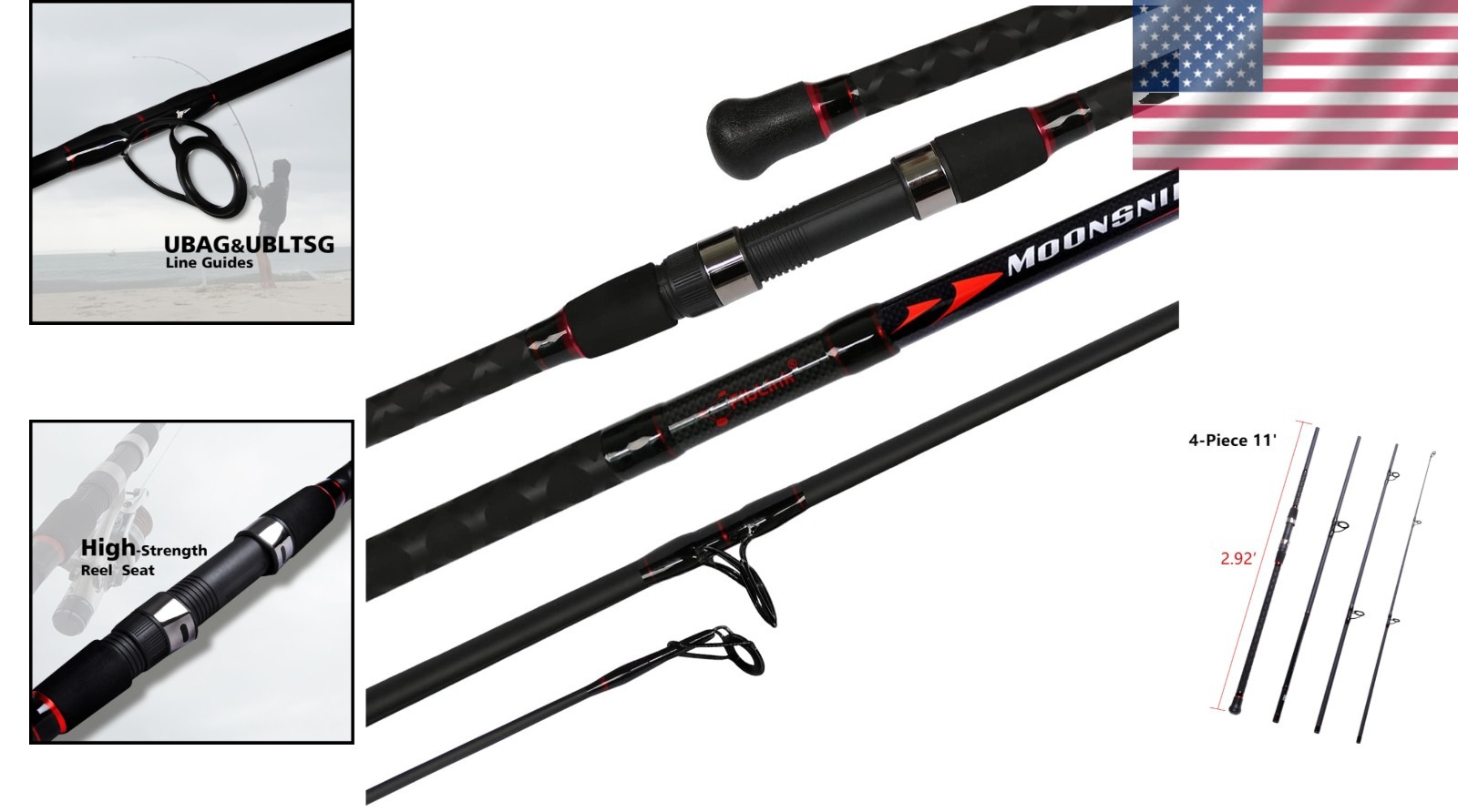 11ft Black Surf Spinning Rod – Lightweight, Durable, Travel-Friendly