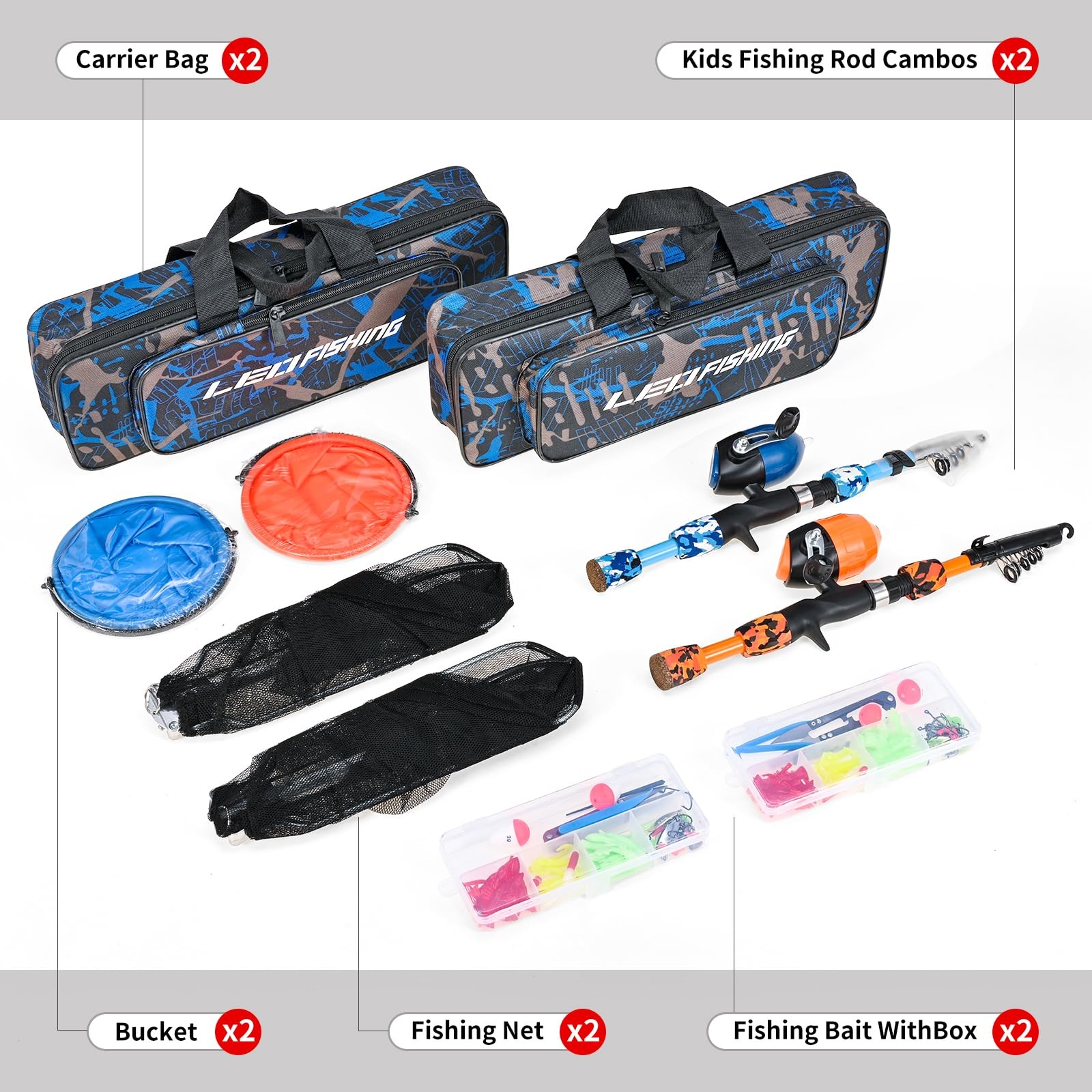 LEOFISHING 2 Set Kids Fishing Pole Kit, Portable Telescopic Rod & Reel Combo Tac