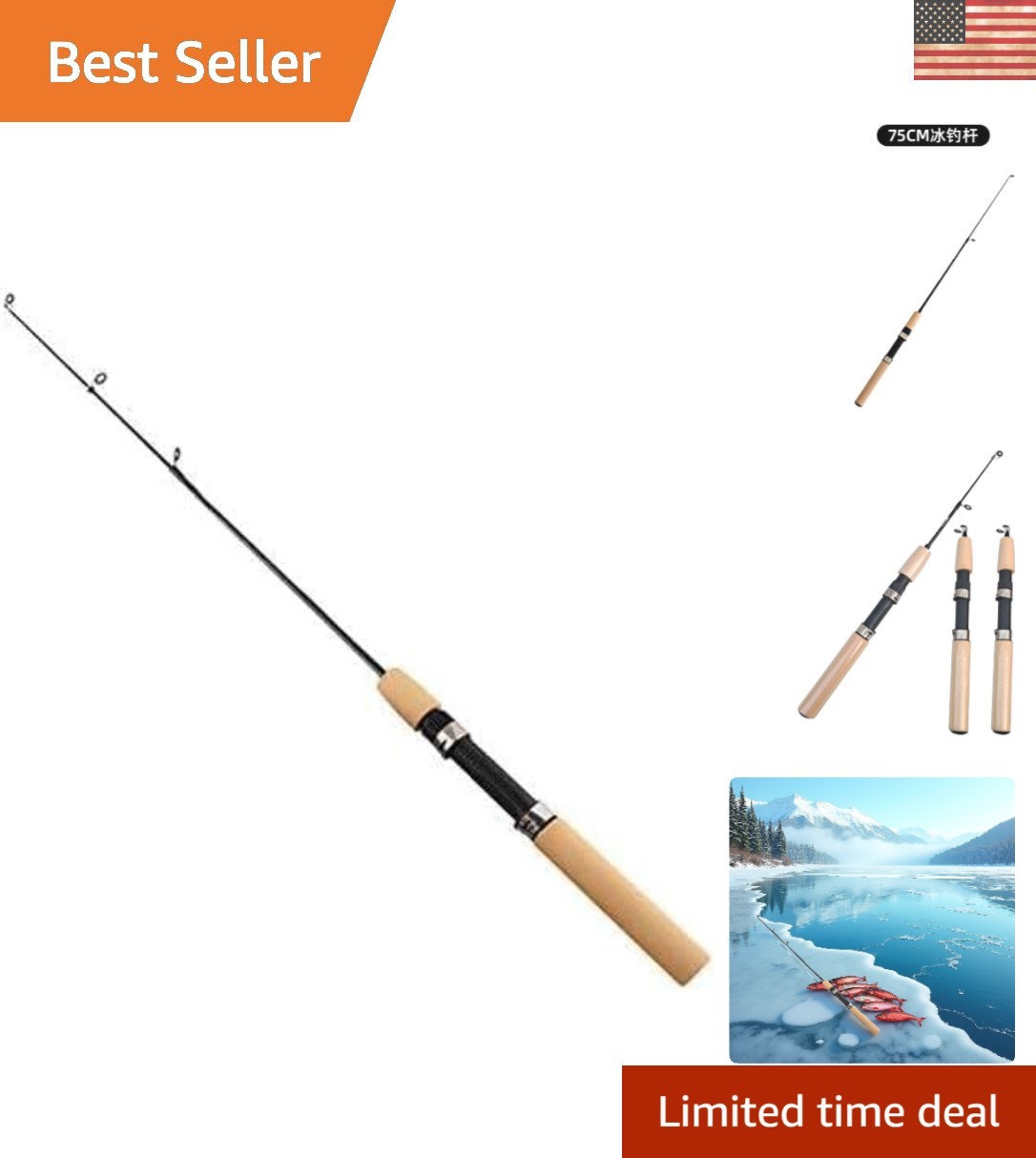 Compact 75cm Ice Fishing Rod – Perfect for Remote Locations & Winter Adventures