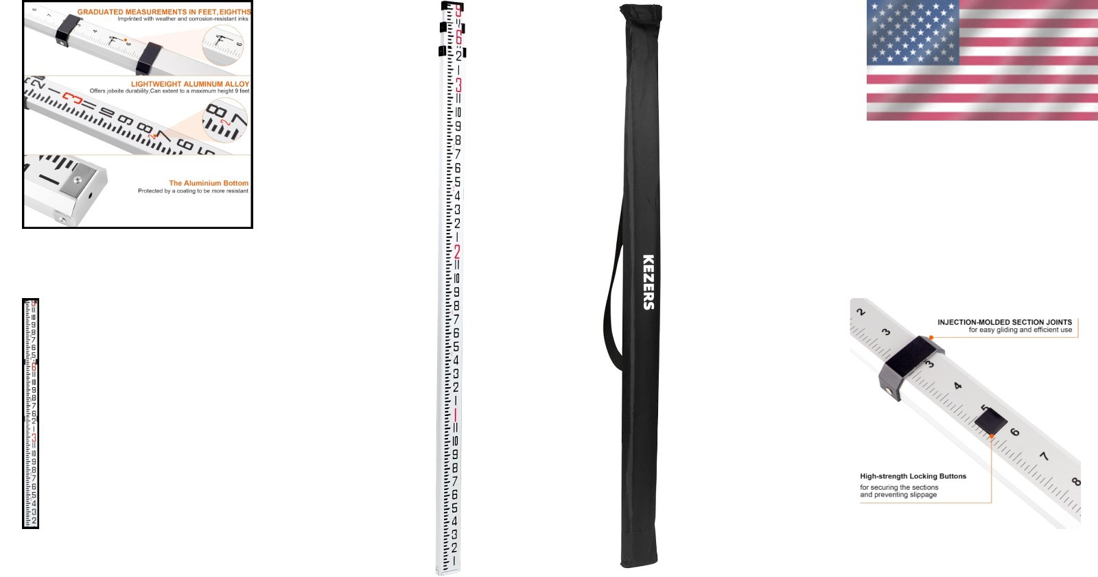 9 FT Dual Sided Aluminum Grade Rod – Telescopic & Portable with Carrying Case