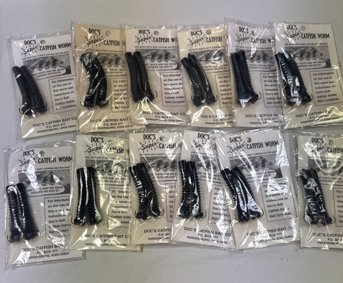 DOC’S SUPER CATFISH WORMS 12 PK DCW-BLACK WORKS w/ DOC’S SONNY’S & JUNNIES