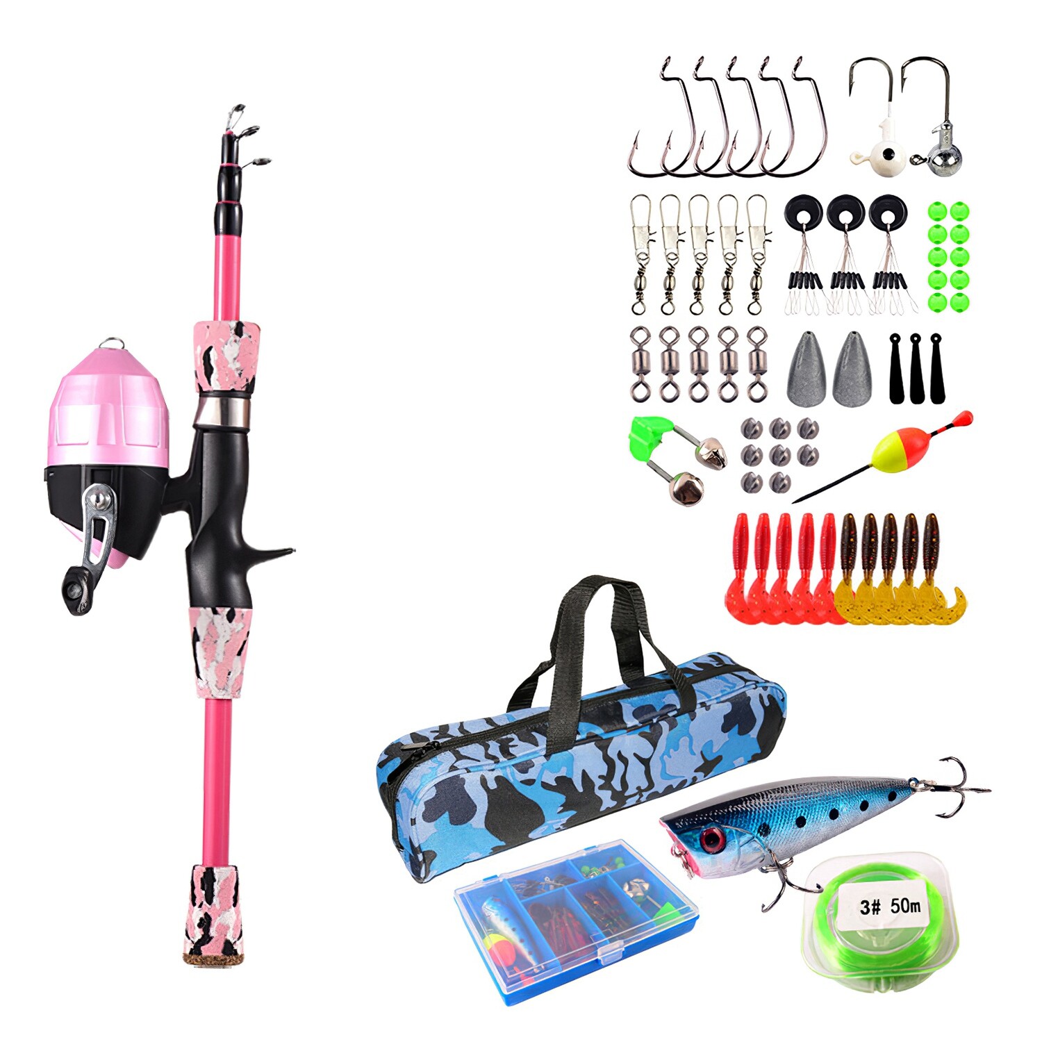 4FT/5FT Kids Fishing Pole 56pcs Set – Fishing Rod and Reel Combos Fishing Poles