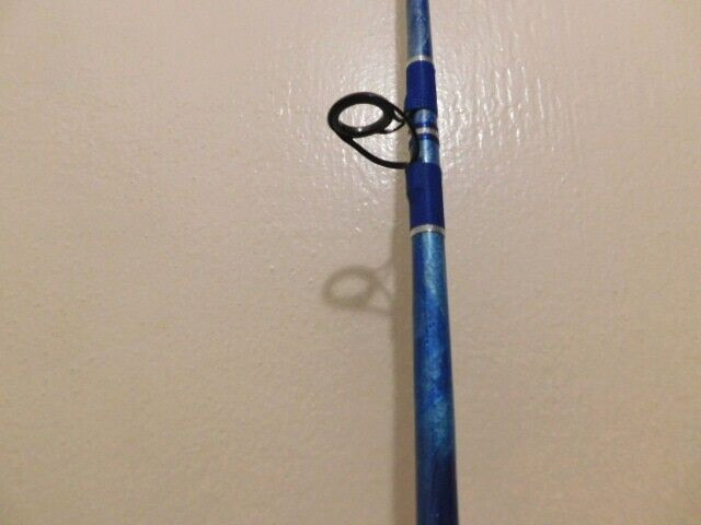 CUSTOM SPINNING ROD 7 FT 25-50 LB SEA BLUES AND PEARL MARBLE NEW