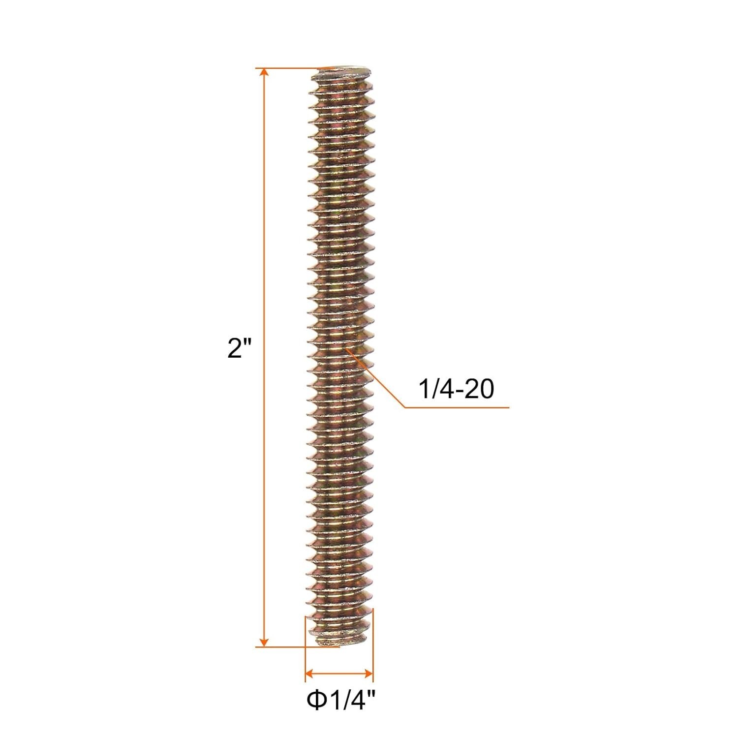 12pcs Zinc-Finished Carbon Steel Fully Threaded Rods 1/4″-20 x 2″ for DIY