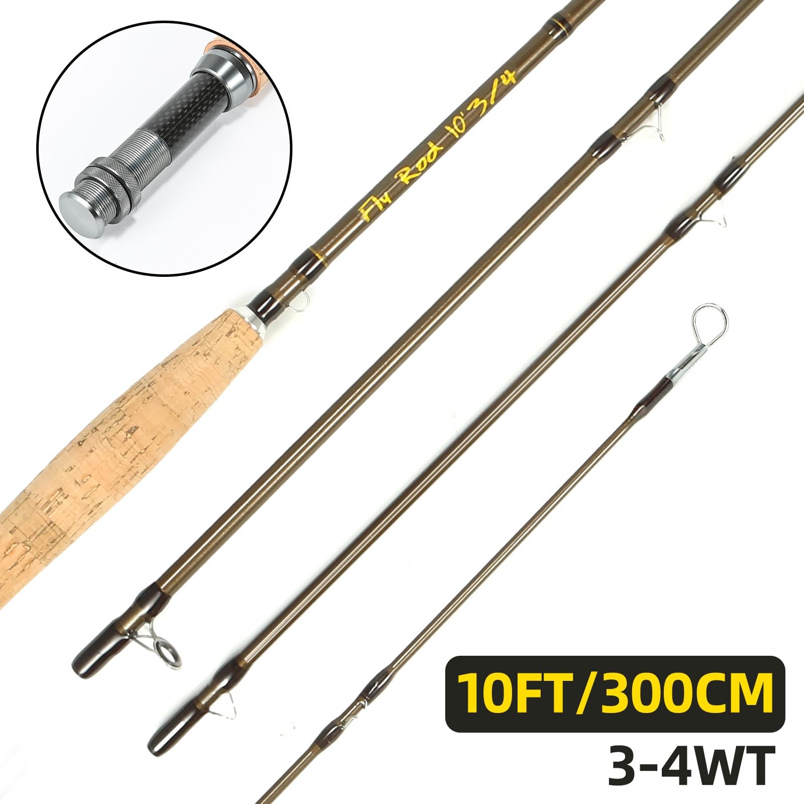 Fly Fishing Rod, Carbon Fiber, 9ft to 10ft, 3/4wt 10ft 3-4wt, Dark Brown