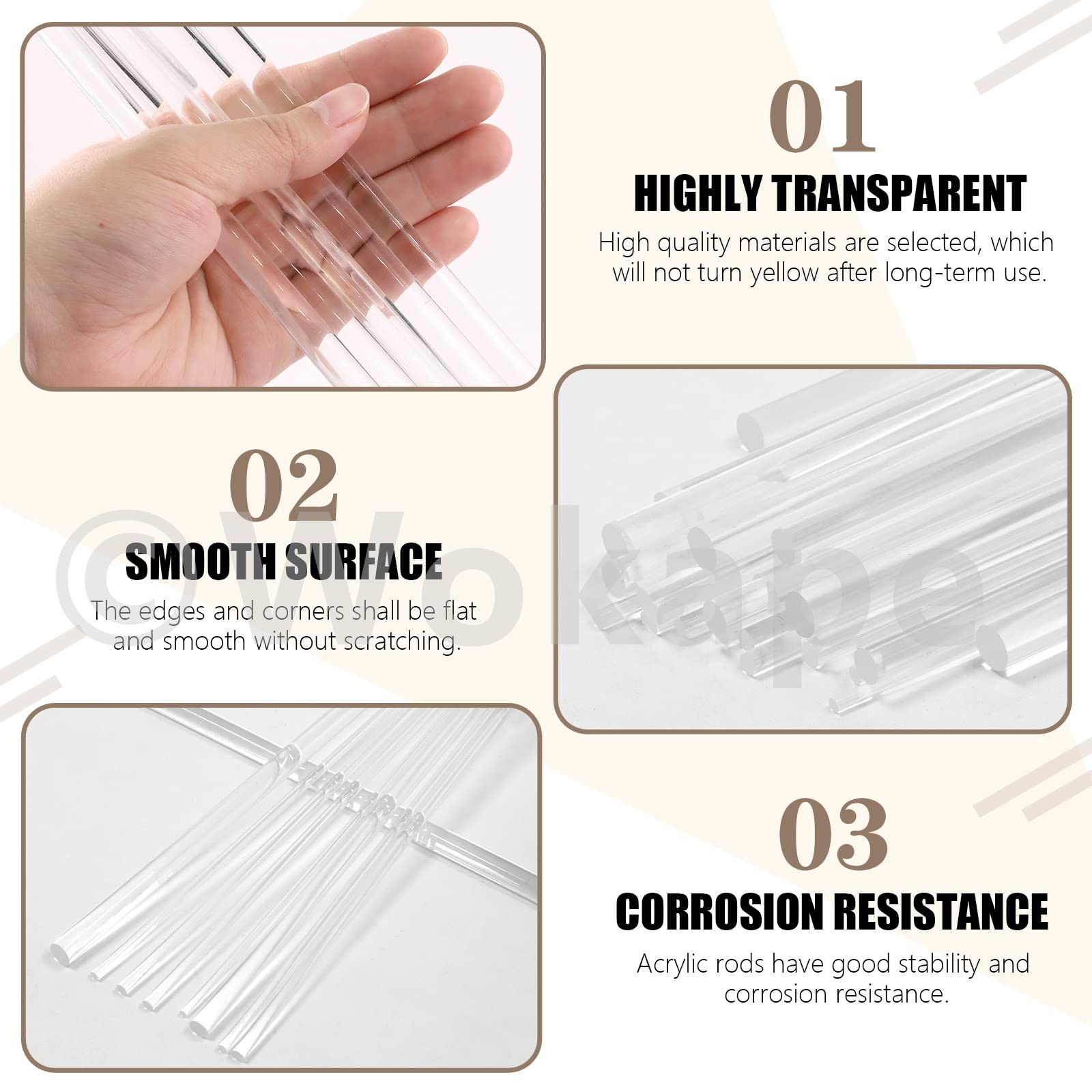 30Pcs 12 Inch Acrylic Clear Rods Kit, 6 Sizes Clear Acrylic Dowel Rods Plasti…