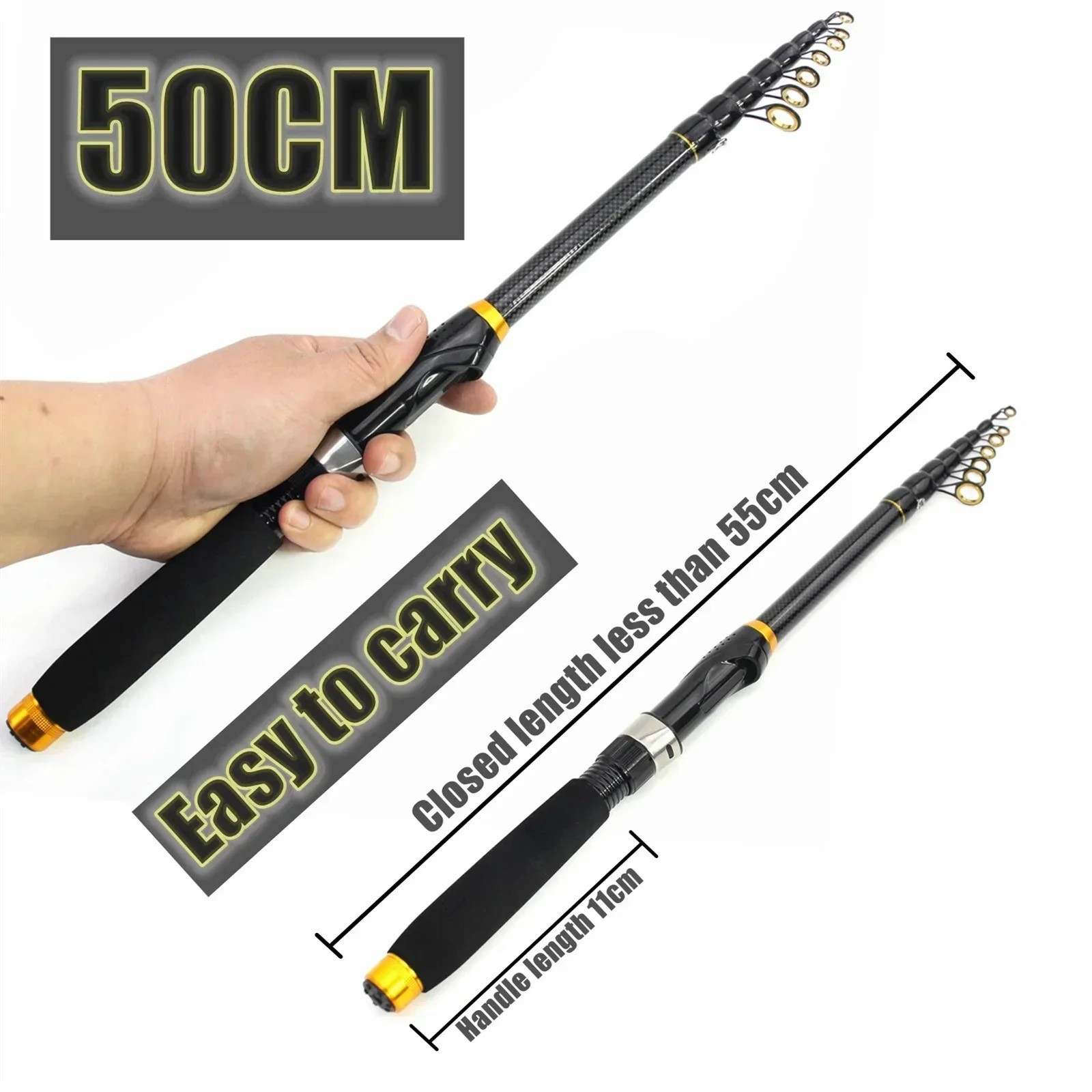 Carbon Fiber Fishing Rod Short Pocket Portable Spinning Rod Lure Pole Telescopic