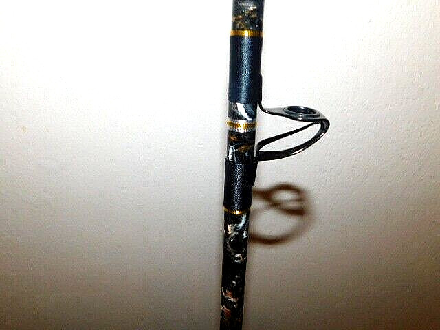 CUSTOM CONVENTIONAL BOAT ROD 7′ BLACK SILVER GOLD MARBLE 40- 80 LB TURBOS NEW