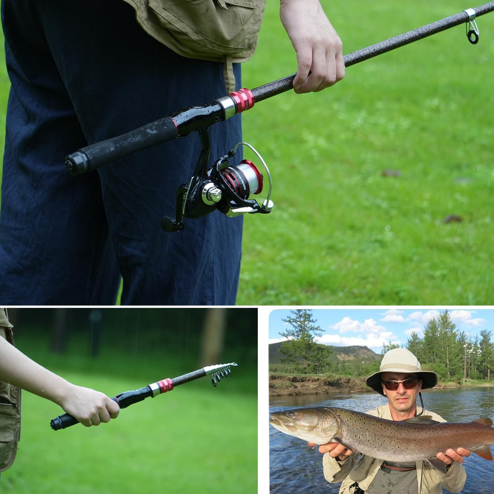 Carbon Fiber Fishing Pole Combo Set -2PACK 2.1m/6.89ft Spinning Reel, 57pcs A…