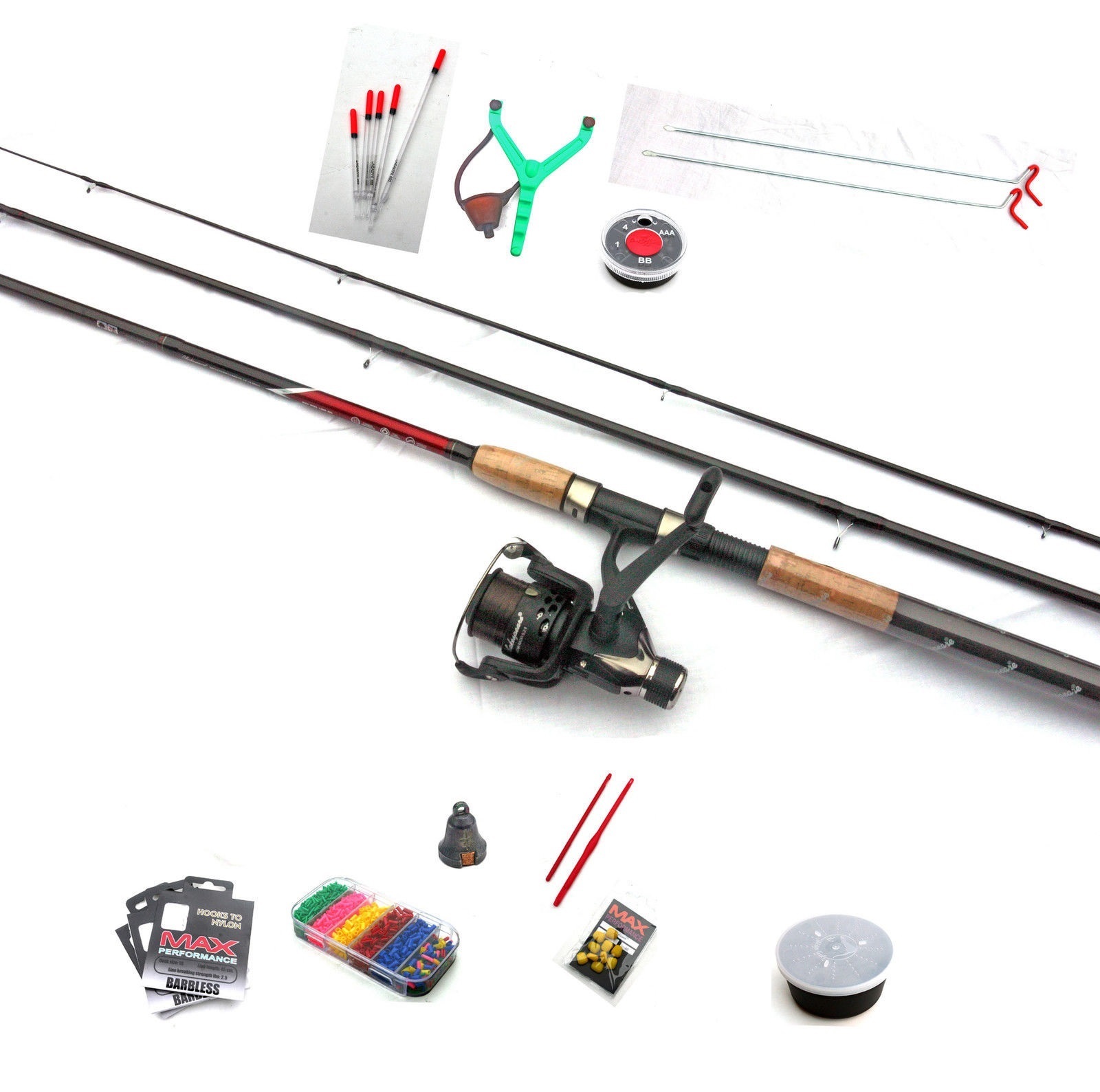 Shakespeare Float Fishing Set Kit Rod Reel Hooks Floats Rest Catapult Baitbox.