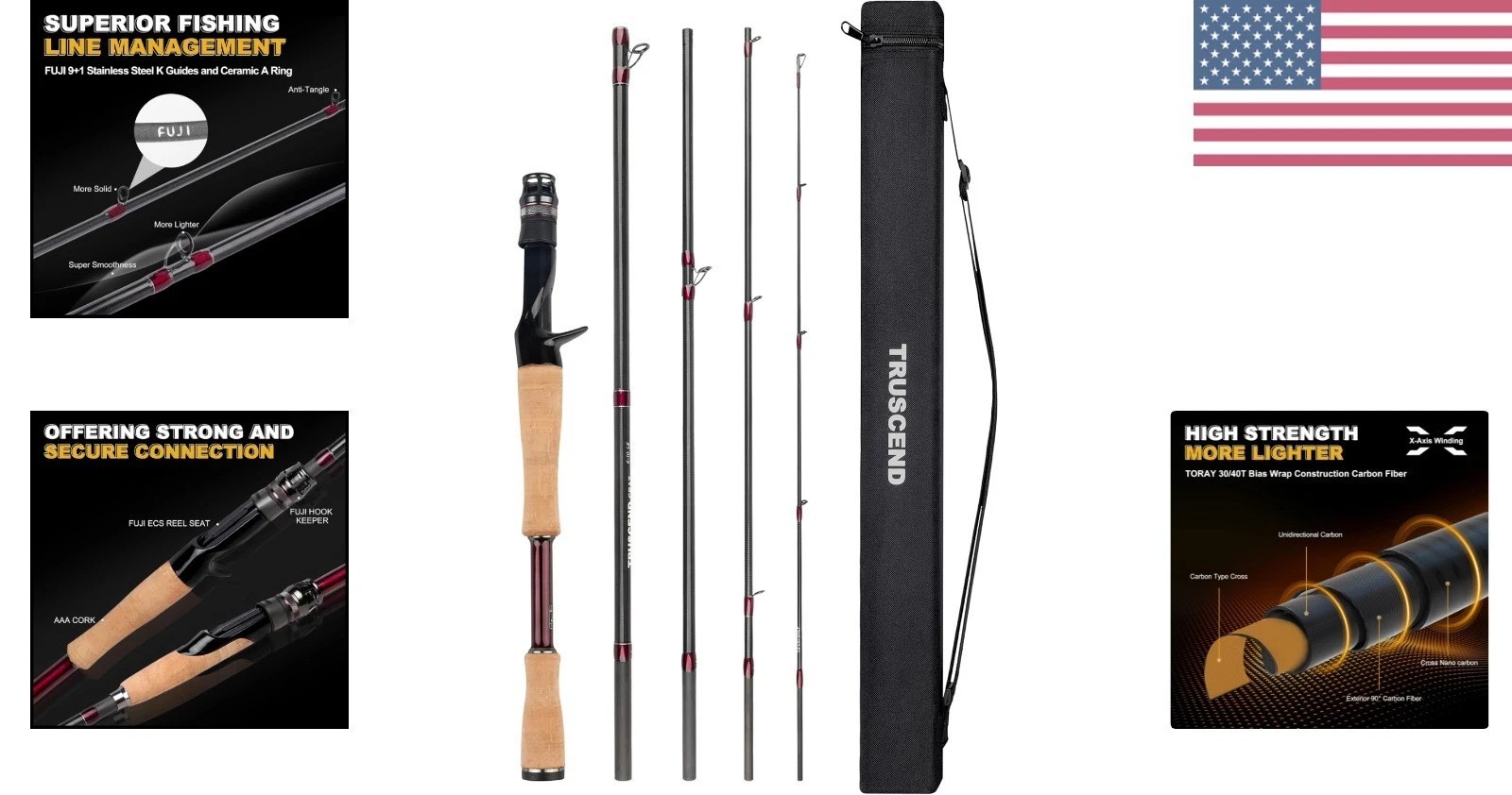 Craz Easy Control Baitcasting Fishing Rod, 1-Piece Performance Multi-Piece T…