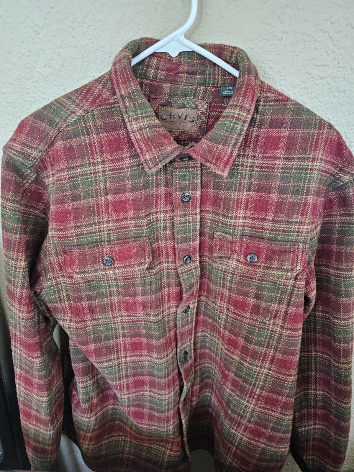 Orvis Red Plaid Shacket Shirt Thick Flannel Men’s Large