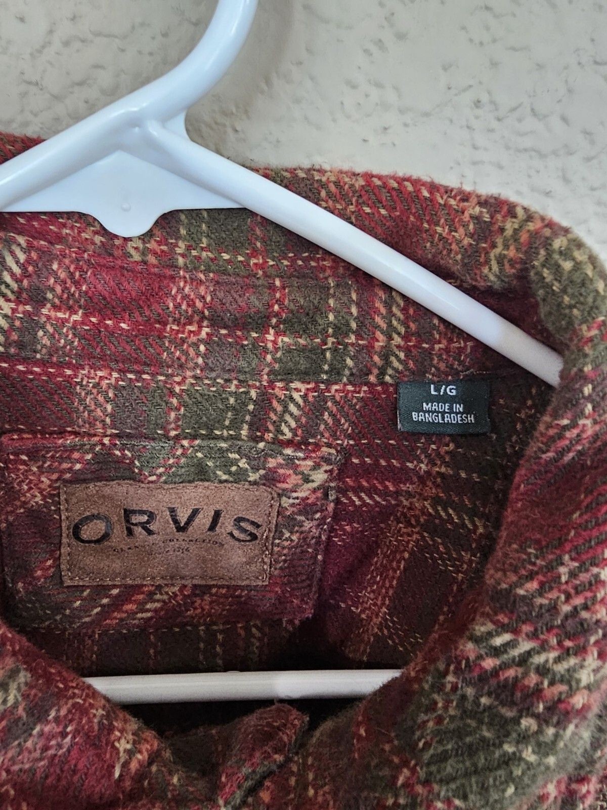 Orvis Red Plaid Shacket Shirt Thick Flannel Men’s Large