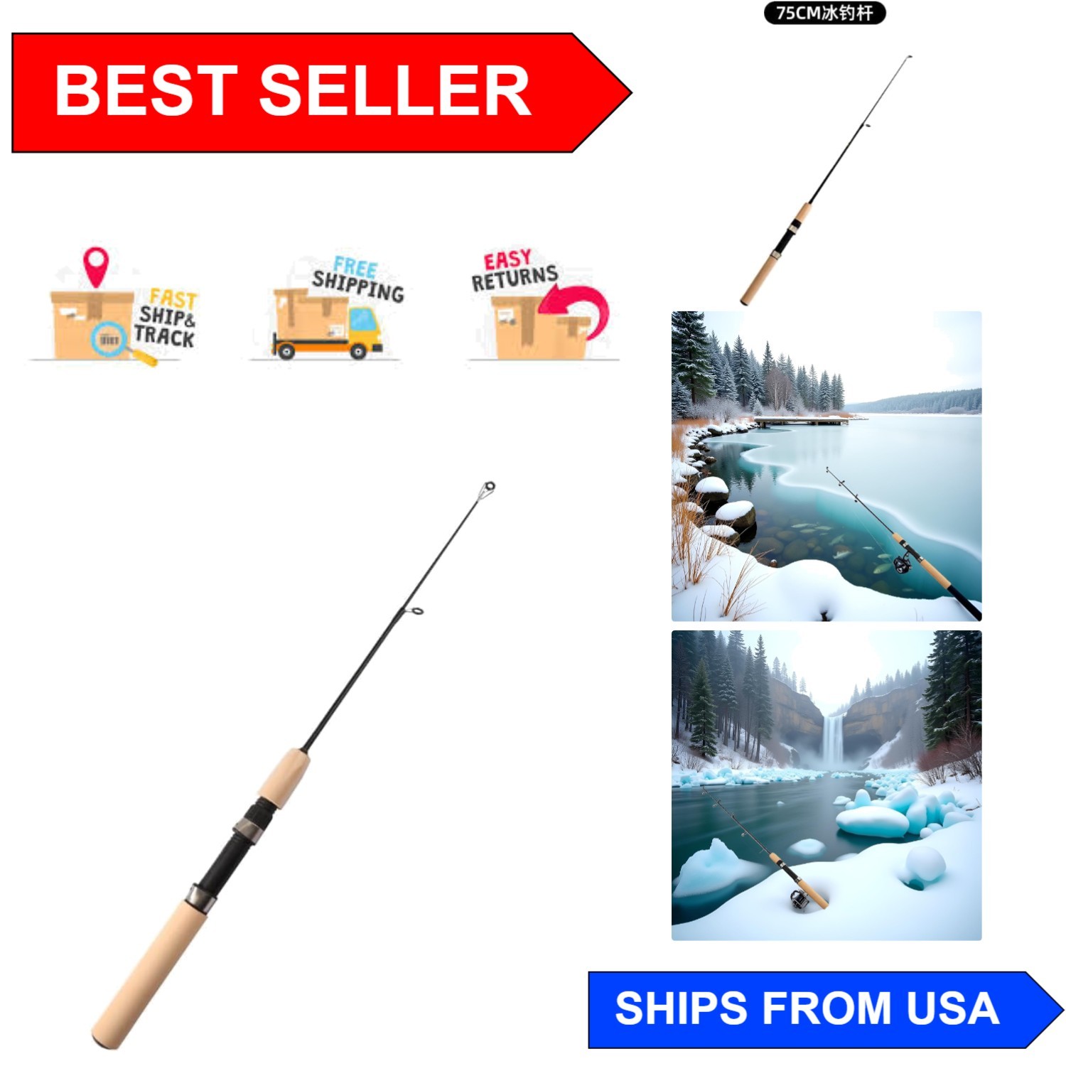 Compact 75cm Fishing Rod – Perfect for Ice Fishing and Travel – Gifts for Men