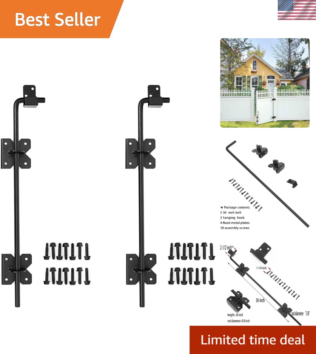 2 Pack 36-Inch Gate Drop Pin Cane Bolt – Security for Wood & Metal Gates