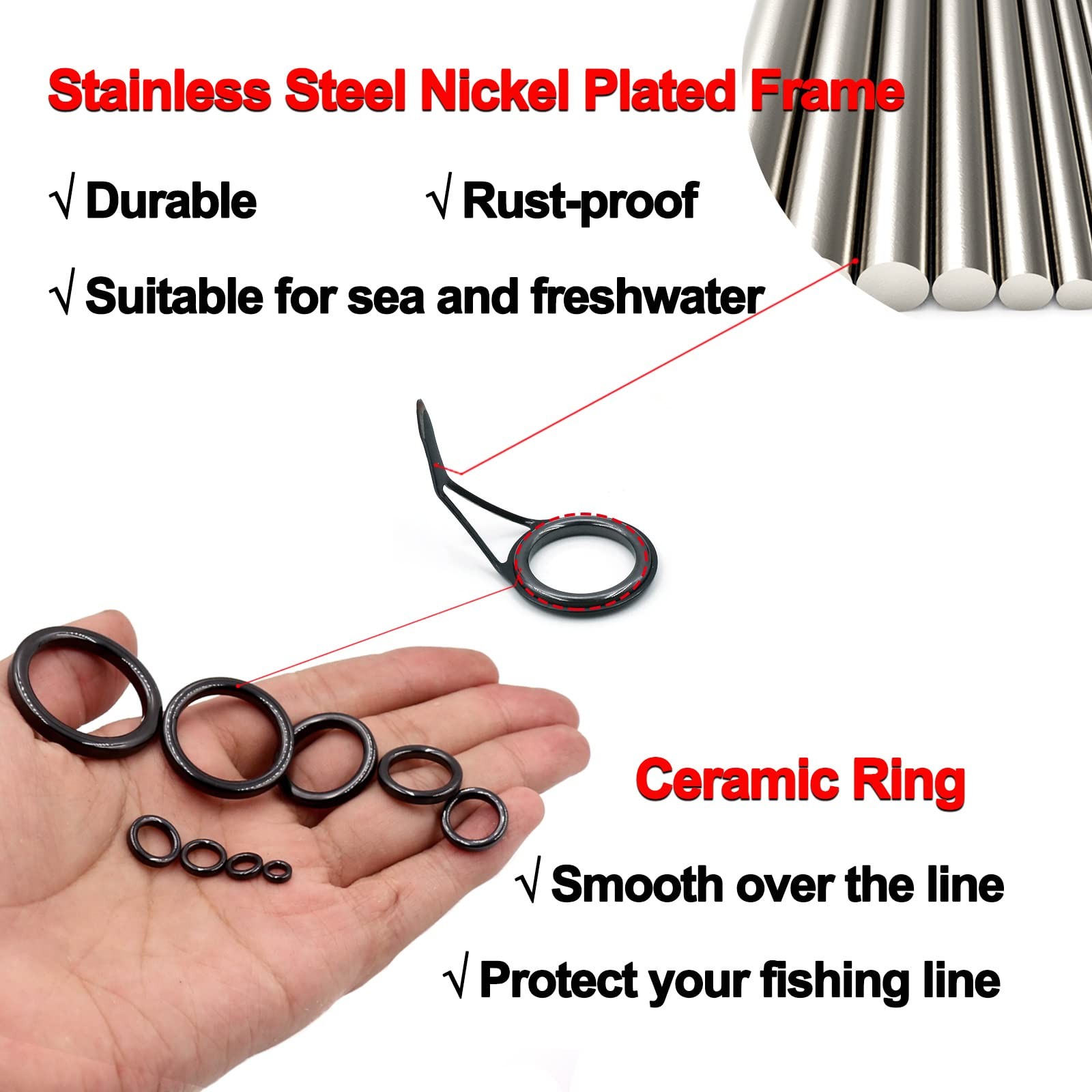 Rod Tip Guide Repair Kit, Single Double Leg Ceramic Guides