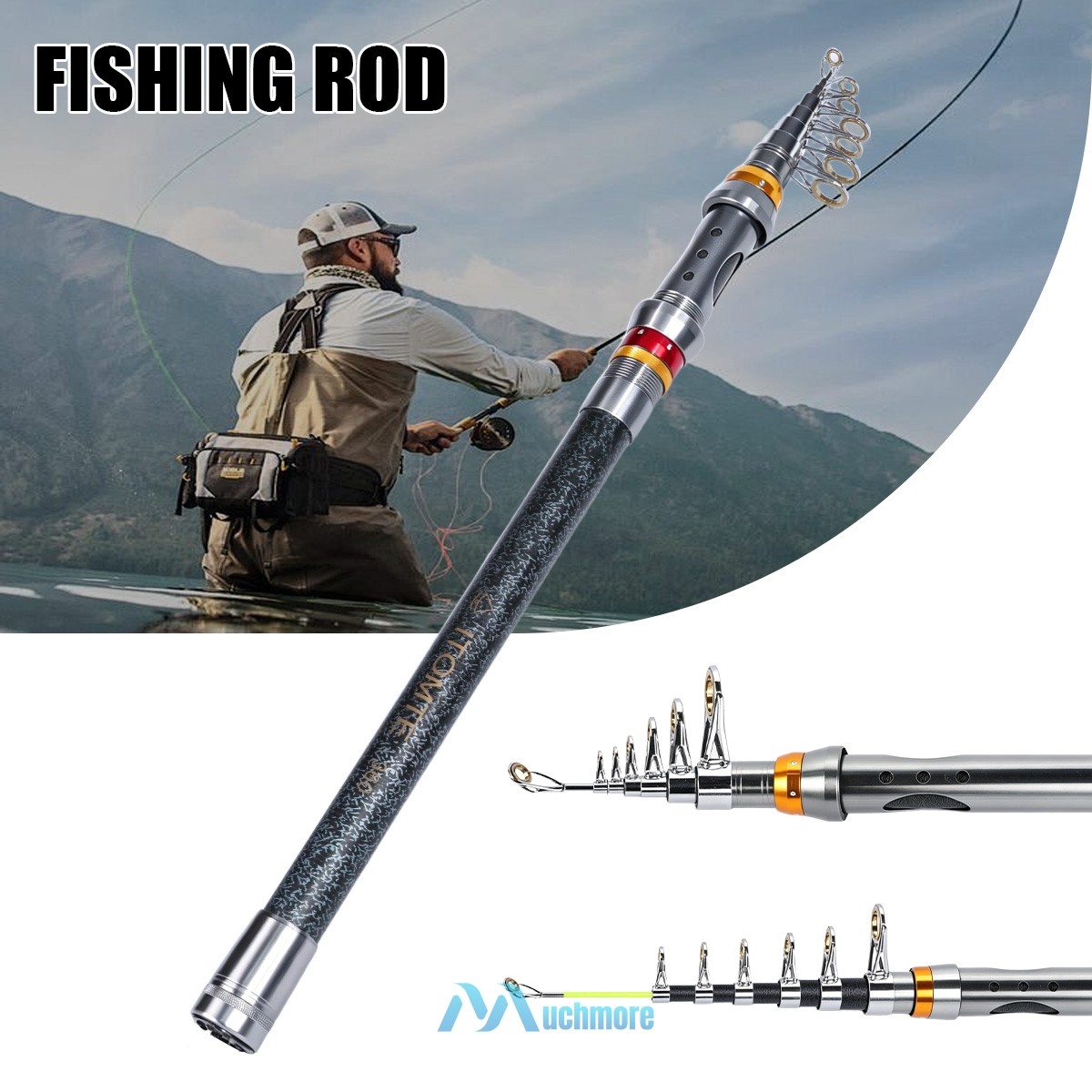 Carbon Fiber Telescopic Fishing Rod Pole 2.1m~3.6m for Sea Saltwater Freshwater