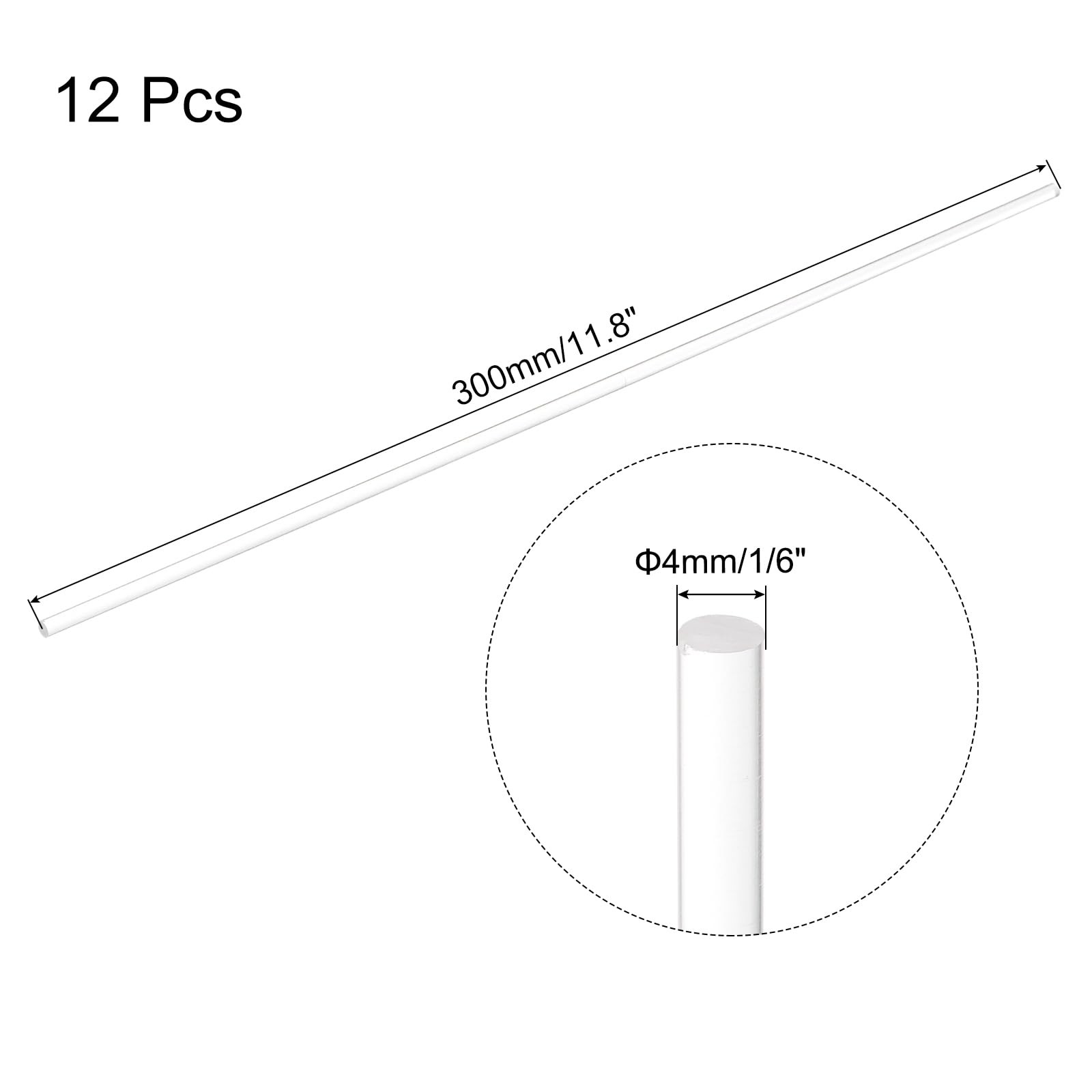 12 PCS Acrylic Round Rods 5/32 x 12 Clear Dowel Sticks 4mm x 300mm Plastic