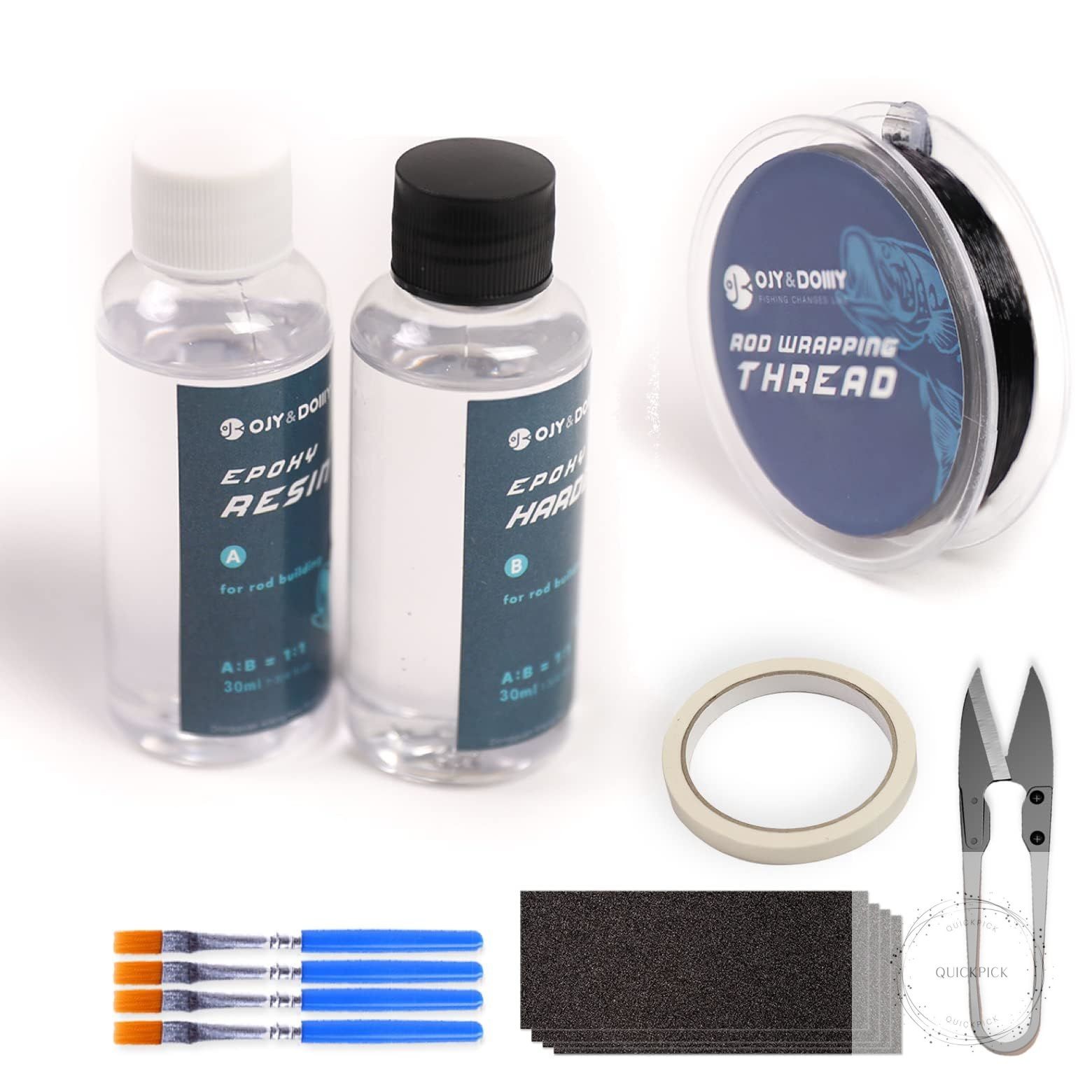Fishing Rod Repair Kit with Epoxy Glue, Wrapping Thread Clipper and Masking Tape