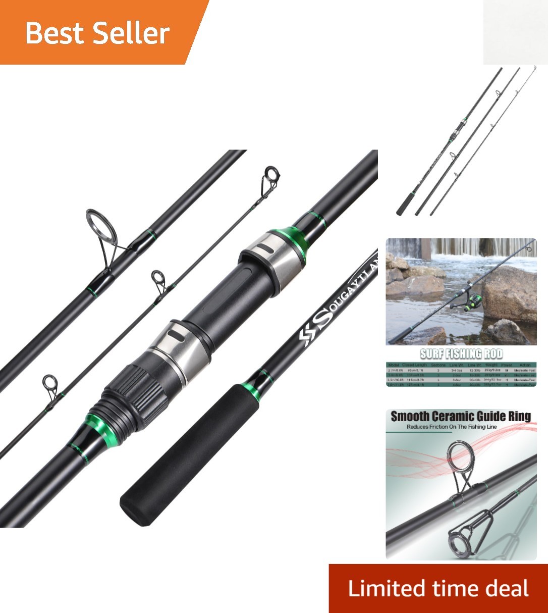Surf Fishing Rod IM8 Carbon 3 Piece Travel Spinning Rod (9’/10’/11’/12′)