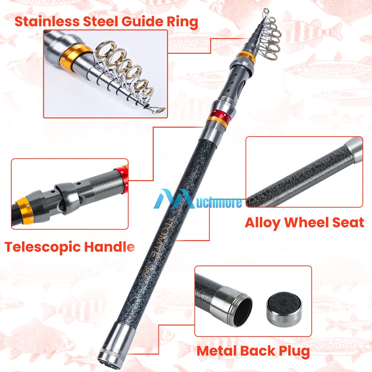 Carbon Fiber Fishing Rod Spinning Casting Pole Telescopic Fishing Rod 20-50lbs