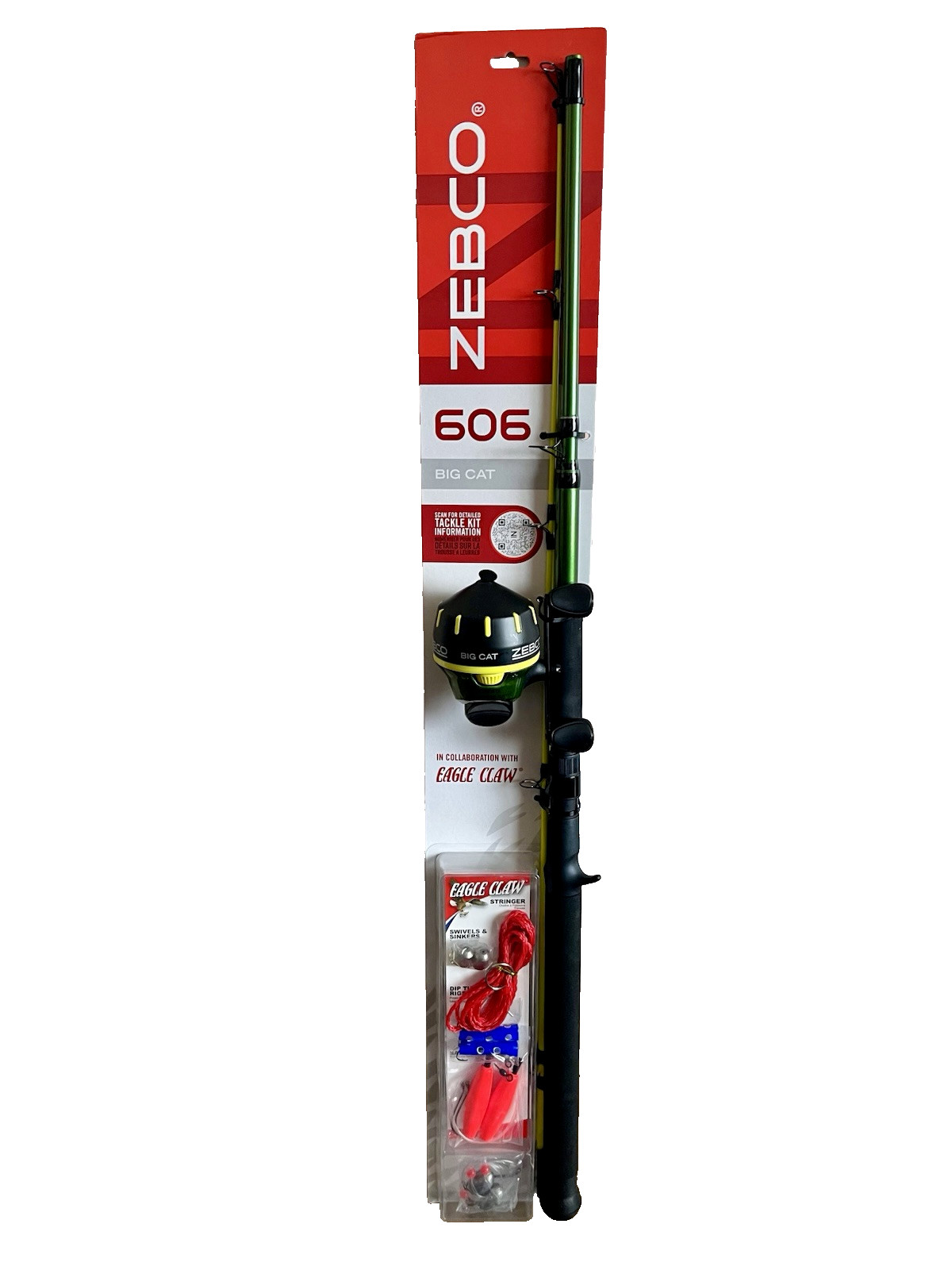 ZEBCO 606 BIG CAT SPINCAST COMBO 7′ 2 pc with Tackle Kit 20 lb test line