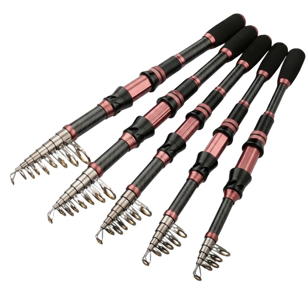 Carbon Fiber Shrink Fishing Rod Black Pink 1 8m 3 0m Sea Pole With Smooth Ring