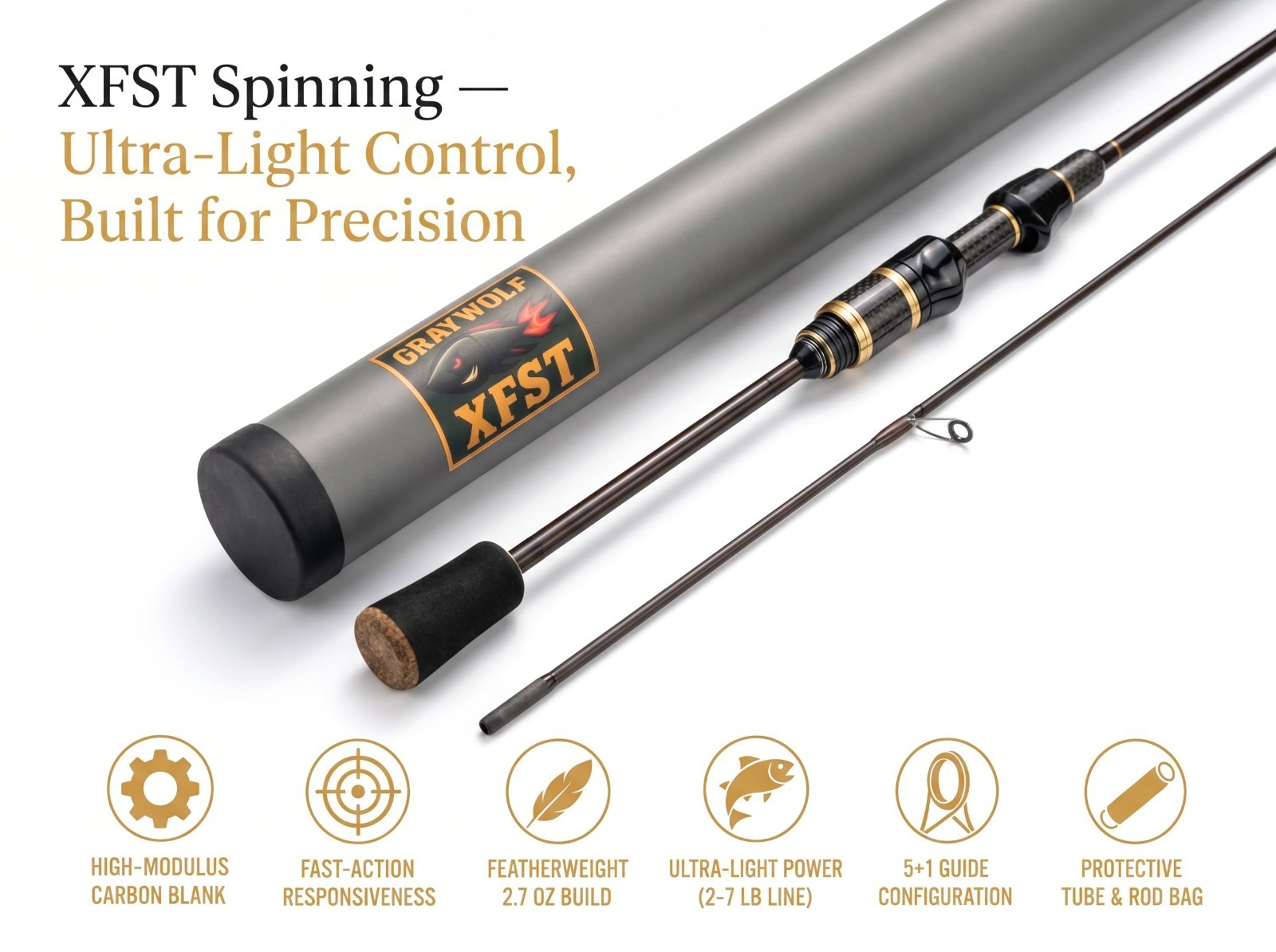 Graywolf XFST – UL Spinning Rod 5’0″ 2-7lbs 2pc – Graphite – Fast action