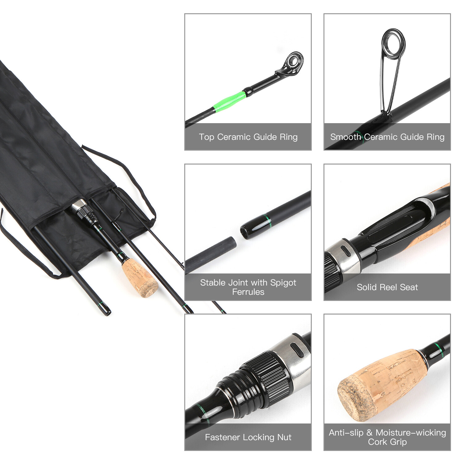 ACHELOUS 1.96m Spinning Fishing Rod Ultralight Carbon Fiber 4-Piece Fishing Pole