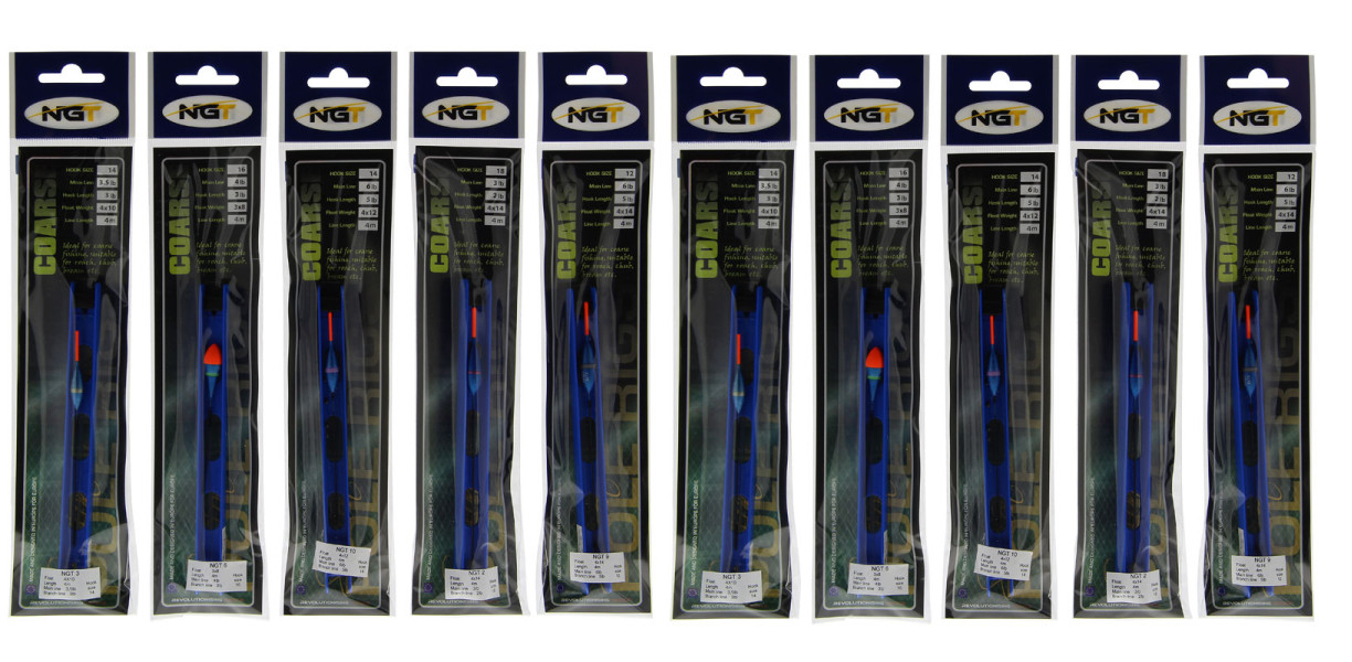 10 POLE RIGS IN BOX Pole Float Carp Coarse Fishing Tackle Barbless hooks