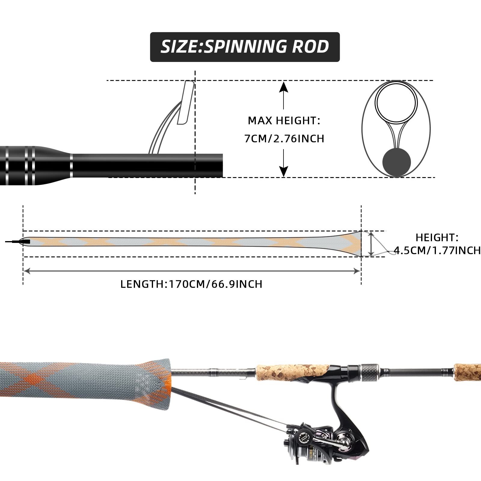 SF Standard Casting Fit Rod 6-1/2 FT to 7-1/2 FT, Gray-orange-2pcs