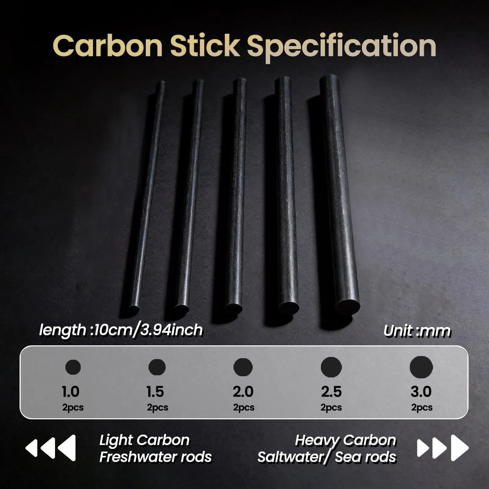 Fishing Rod Repair Kit Complete,10pcs Carbon Fiber Sticks with 5pcs Sandpaper
