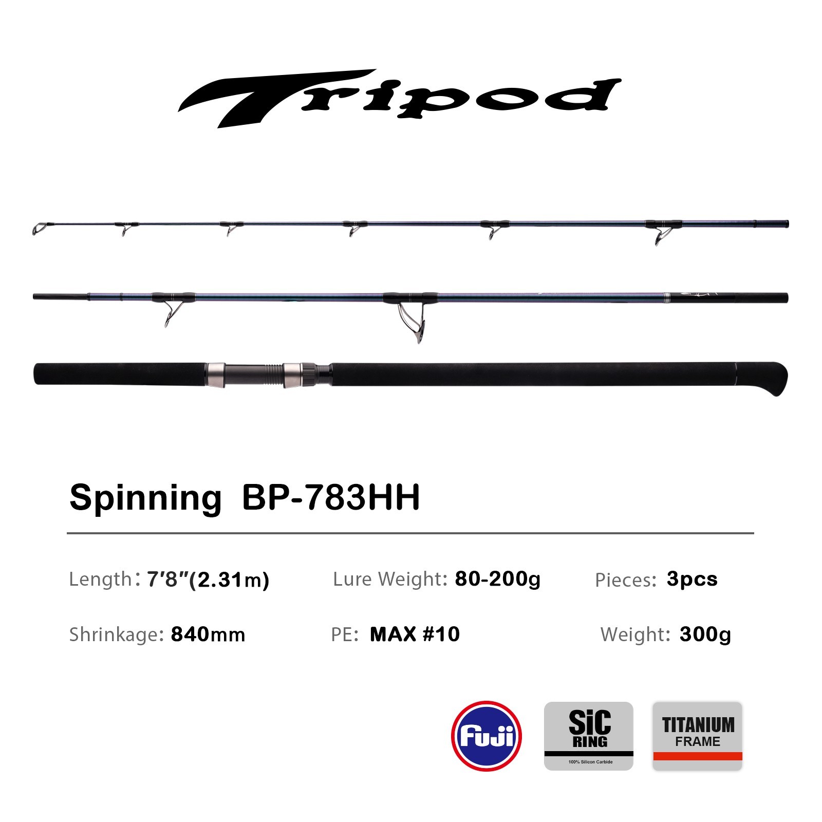 PURELURE Tripod Popping Rod Sea Boat Fishing Popper Big Game 3-Pieces GT Tuna