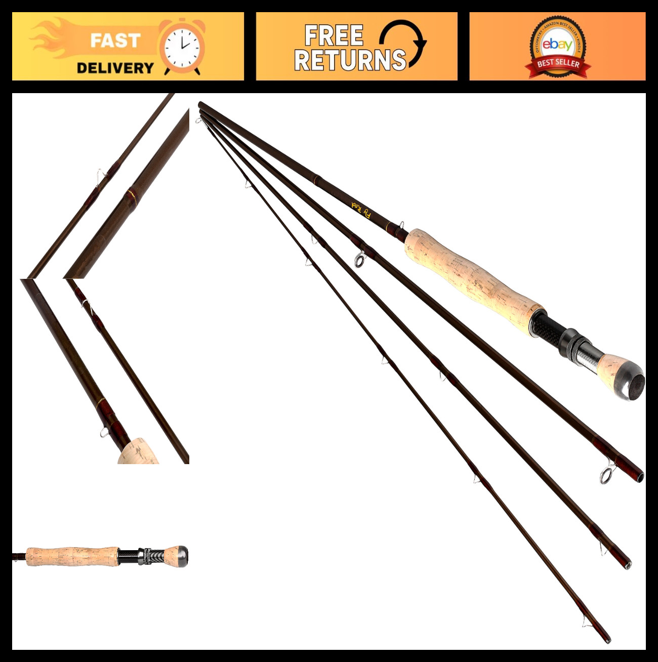 9ft 10ft 4-Piece Graphite Carbon Fiber Fly Fishing Rod – Light Feel, Medium Fast