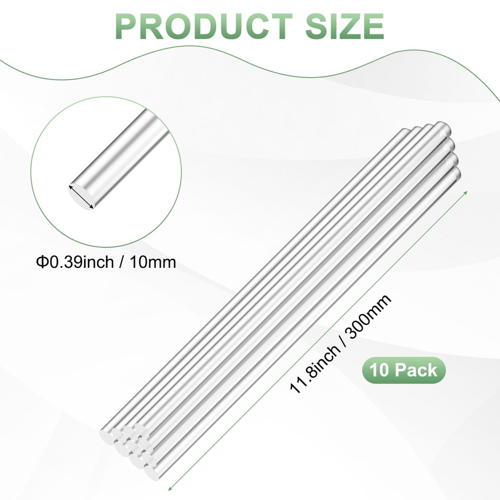 10-Pack Acrylic Round Rods, 11.81 x 0.39 Inch/ 300 x 10 mm Clear Acrylic Dowe…